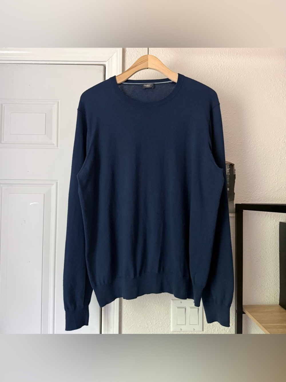 FAHERTY navy‎ blue cotton blend crew neck soft long sleeve pullover sweater